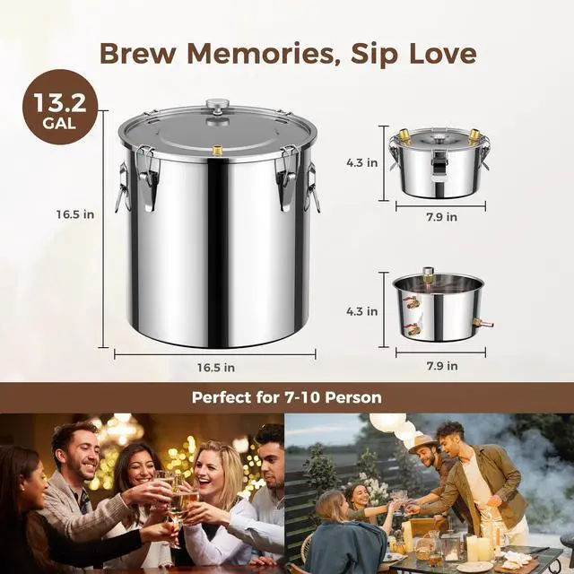 Alt view image 7 of 7 - CAMMOO 3 Pots 13.2Gal/50L Moonshine Still Kit Complete with Thumper and Condenser, Thermometer, Submersible Pump, Stainless Steel Alcohol Distiller Home Brewing Kit for DIY Whiskey Wine Brandy