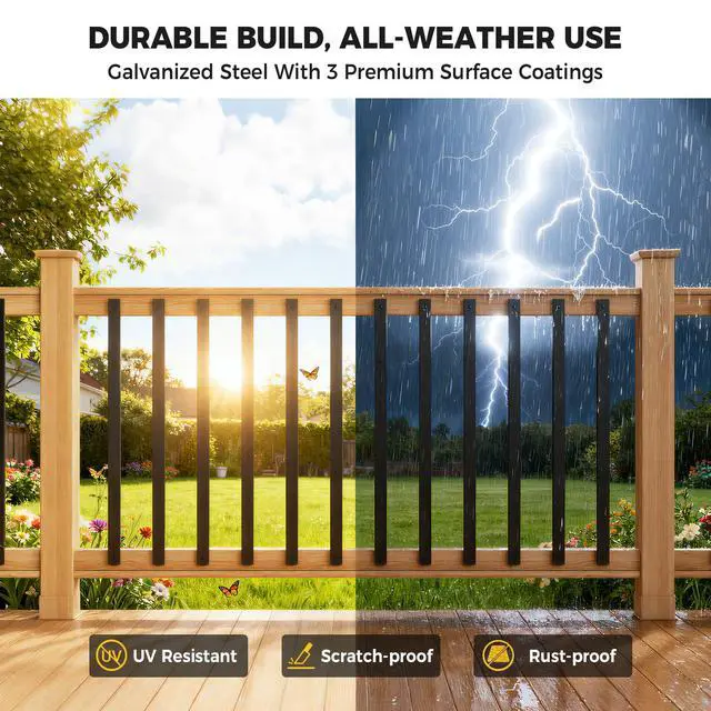 Alt view image 7 of 7 - CAMMOO 110 Pcs 32'' Rectangular Deck Balusters, Straight Porch Railing Kit with Level, Pre-Installed End Cap & Screws, Anti-Rust Spindles for Balcony, Poolside, Staircase Indoor Outdoor, Black