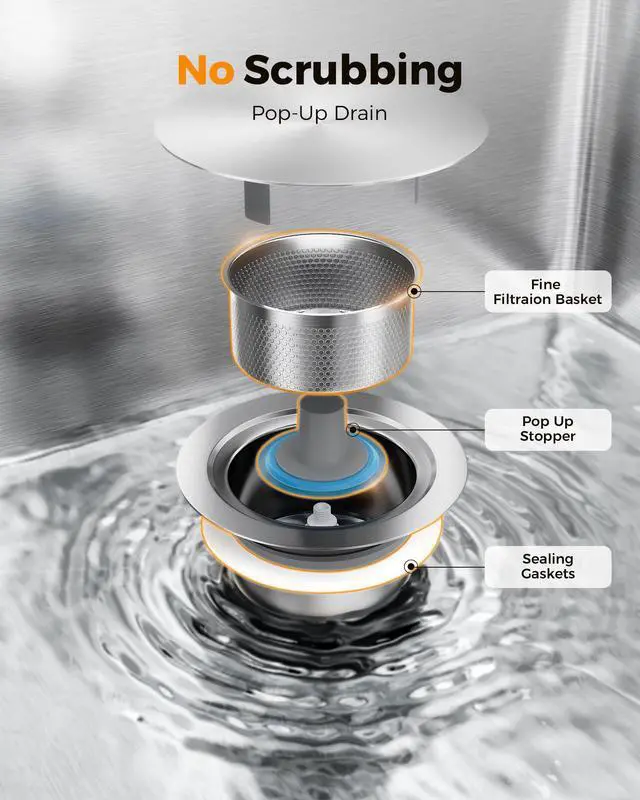 Alt view image 3 of 7 - CAMMOO 33X22 Drop In Kitchen Sink, 304 Stainless Steel Workstation Sink, Pop-Up Drain, Upgraded Fast Drain & Anti-Clog, Topmount Single Bowl with Accessories, Foldable Grid for Easy Clean