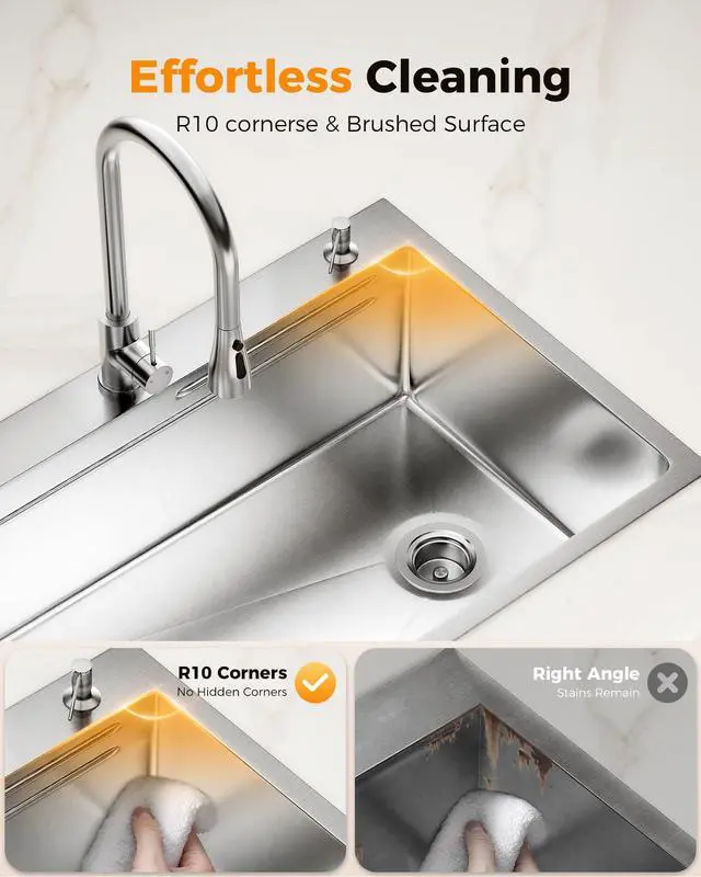 Alt view image 4 of 7 - CAMMOO 33X22 Drop In Kitchen Sink, 304 Stainless Steel Workstation Sink, Pop-Up Drain, Upgraded Fast Drain & Anti-Clog, Topmount Single Bowl with Accessories, Foldable Grid for Easy Clean