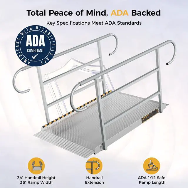 Alt view image 3 of 7 - CAMMOO 5 FT Wheelchair Ramp with Handrails for Home Steps 1200LBS Capacity, High-Strength Aluminum Alloy, Triple Anti-Slip, Handicap Ramp for Home Steps, Entry Access, Door Threshold, Wheel Chairs