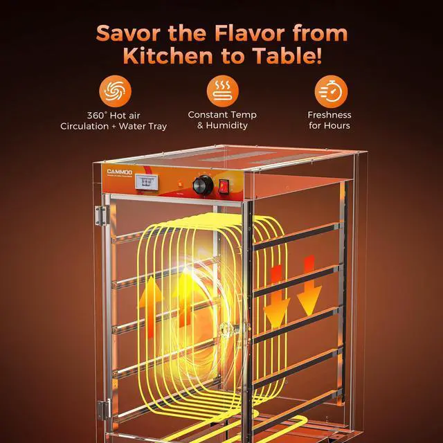 Alt view image 5 of 7 - CAMMOO 133Qt 5-Tier 900W Commercial Food Warmer w/ 304 Blued Stainless Steel Heating Element, Single-Tempered Glass Door, Adjustable Shelf, Electric Catering Hot Box Countertop Heated Holding Cabinet