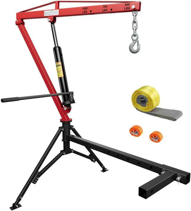 Main image of CAMMOO 1000lbs Receiver Hitch Mounted Hydraulic 360° Swivel Truck Crane with 3 Boom Capacity Options: 500lbs, 750lbs, 1000lbs. Ideal for Workshops, Construction, Agriculture, and Logging, Red