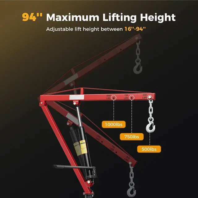 Alt view image 3 of 7 - CAMMOO 1000lbs Receiver Hitch Mounted Hydraulic 360° Swivel Truck Crane with 3 Boom Capacity Options: 500lbs, 750lbs, 1000lbs. Ideal for Workshops, Construction, Agriculture, and Logging, Red