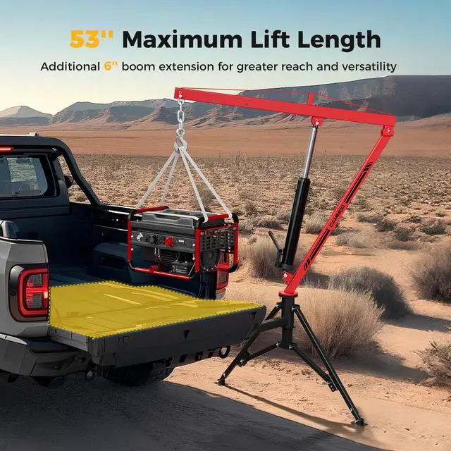 Alt view image 4 of 7 - CAMMOO 1000lbs Receiver Hitch Mounted Hydraulic 360° Swivel Truck Crane with 3 Boom Capacity Options: 500lbs, 750lbs, 1000lbs. Ideal for Workshops, Construction, Agriculture, and Logging, Red