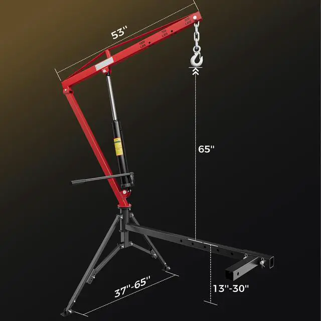 Alt view image 7 of 7 - CAMMOO 1000lbs Receiver Hitch Mounted Hydraulic 360° Swivel Truck Crane with 3 Boom Capacity Options: 500lbs, 750lbs, 1000lbs. Ideal for Workshops, Construction, Agriculture, and Logging, Red