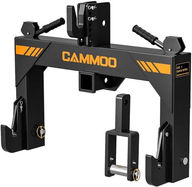 Main image of CAMMOO 3-Point Quick Hitch with 2" ReceiverExtra Versatile Adapter, Adaptation to Category 1, No Bushing Required, 3000LBS Lift Capacity, 5 Level Adjustable Bolt &Reinforcing Rib Design (Black)