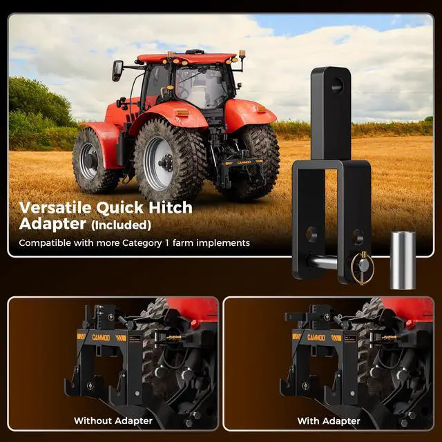 Alt view image 3 of 7 - CAMMOO 3-Point Quick Hitch with 2" ReceiverExtra Versatile Adapter, Adaptation to Category 1, No Bushing Required, 3000LBS Lift Capacity, 5 Level Adjustable Bolt &Reinforcing Rib Design (Black)
