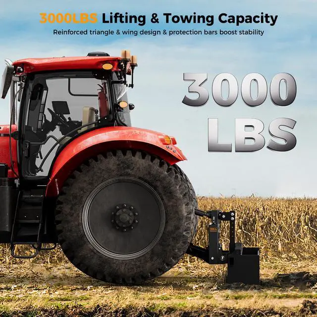 Alt view image 7 of 7 - CAMMOO 3-Point Quick Hitch with 2" ReceiverExtra Versatile Adapter, Adaptation to Category 1, No Bushing Required, 3000LBS Lift Capacity, 5 Level Adjustable Bolt &Reinforcing Rib Design (Black)
