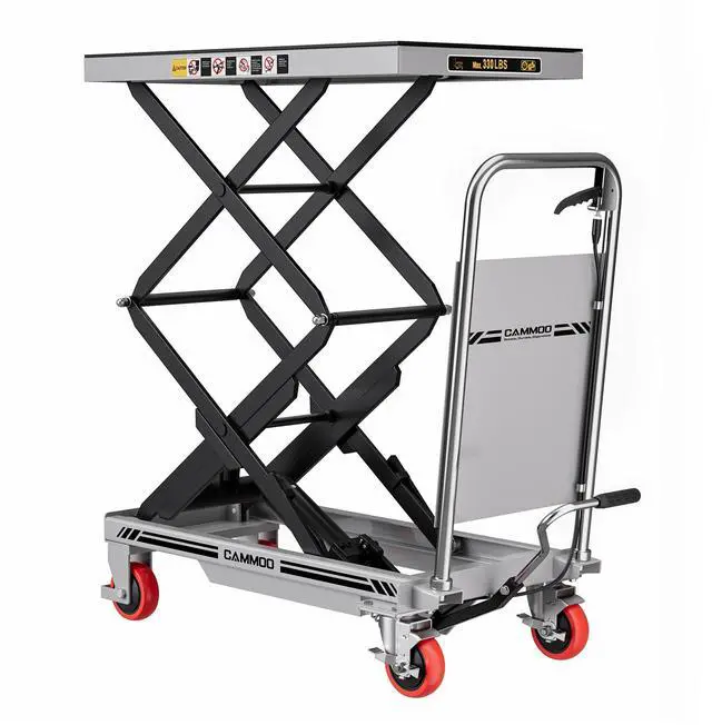 Main image of CAMMOO Hydraulic Lift Table Cart, 330lbs Capacity 49.6" Lifting Height, Double Scissor Lift Table with Non-Slip Pad & Safety Guard for Material Handling & Transportation, Gray