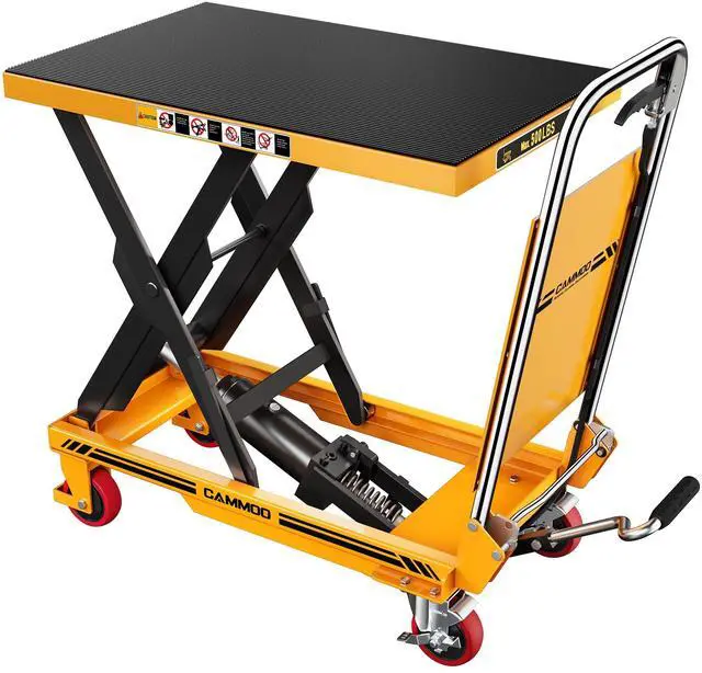 Main image of CAMMOO Foldable Hydraulic Lift Table Cart, 500lbs Capacity, 28.5" Lifting Height, Single Scissor Lift with Non-Slip Pad & Thickened Scissors Design for Material Handling and Transportation, Yellow