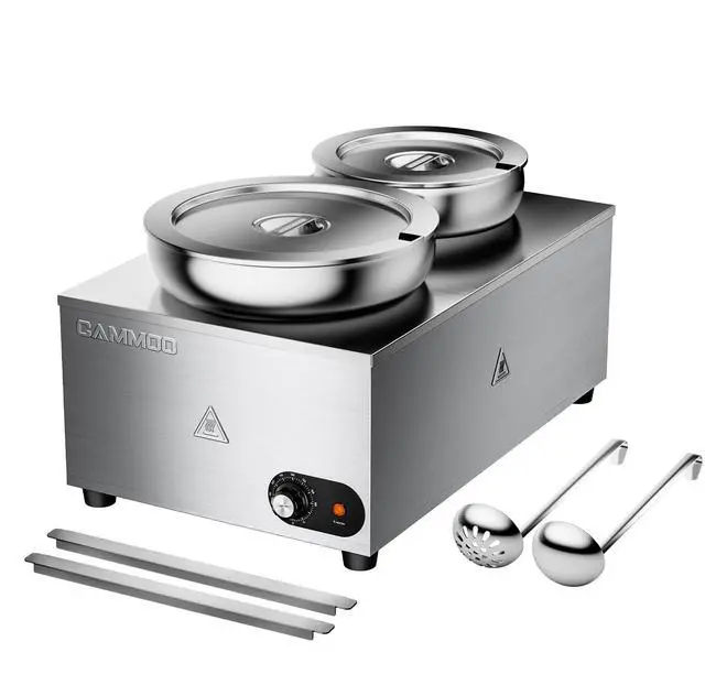 Main image of CAMMOO 20qt 2-in-1 Electric Soup Warmer and Steam Table Food Warmer, 1200W Stainless Steel Bain Marie Pot, 86~185°F Adjustable Temp, Commercial Soup Kettle for Catering Restaurant Buffet