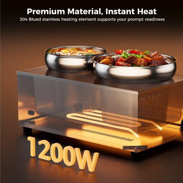 Alt view image 3 of 6 - CAMMOO 20qt 2-in-1 Electric Soup Warmer and Steam Table Food Warmer, 1200W Stainless Steel Bain Marie Pot, 86~185°F Adjustable Temp, Commercial Soup Kettle for Catering Restaurant Buffet