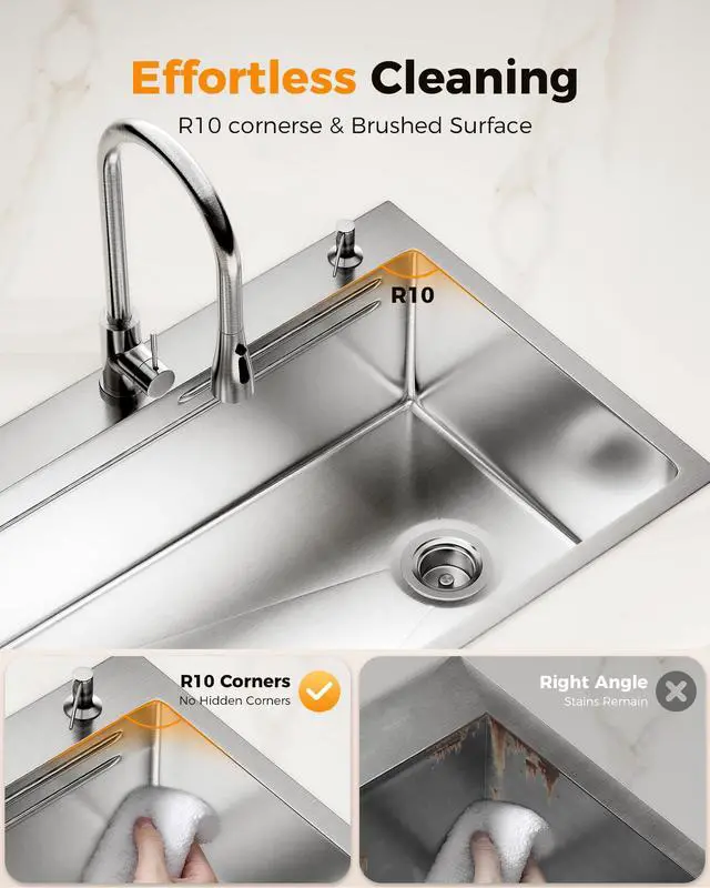 Alt view image 4 of 7 - CAMMOO 33X22 Drop In Kitchen Sink with Pop-Up Drain, 304 Stainless Steel Workstation Sink, Upgraded Fast Drain, Topmount Single Bowl with Accessories, Foldable Grid for Easy Cleaning