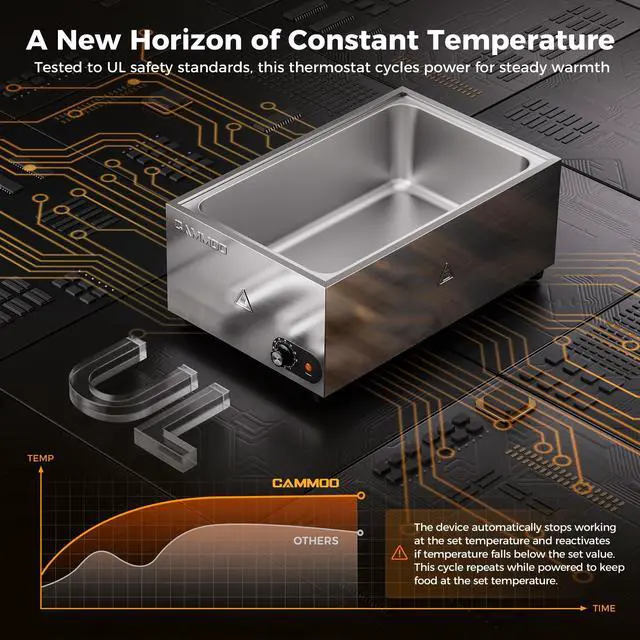 Alt view image 2 of 5 - CAMMOO 1200W Electric Steam Table Food Warmer, Bain Marie 86-185°F Adjustable Temp, Countertop Stainless Steel Buffet Steam, Commercial Food Steamer for Catering Restaurant