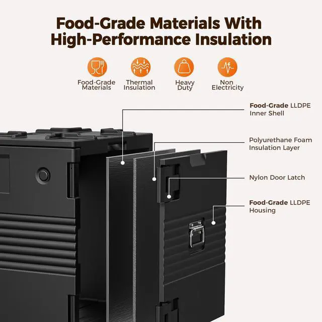 Alt view image 6 of 7 - CAMMOO 127QT Non-Electrical Catering Food Warmers with Swivel Casters, 304 Stainless Steel Door Shaft & Nylon Latch, Insulated Food Carrier for 8 Full-Size Pans(NOT Included), Food Warmer Hot Boxes