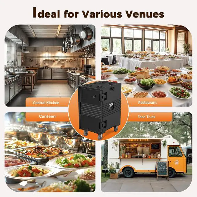 Alt view image 7 of 7 - CAMMOO 127QT Non-Electrical Catering Food Warmers with Swivel Casters, 304 Stainless Steel Door Shaft & Nylon Latch, Insulated Food Carrier for 8 Full-Size Pans(NOT Included), Food Warmer Hot Boxes