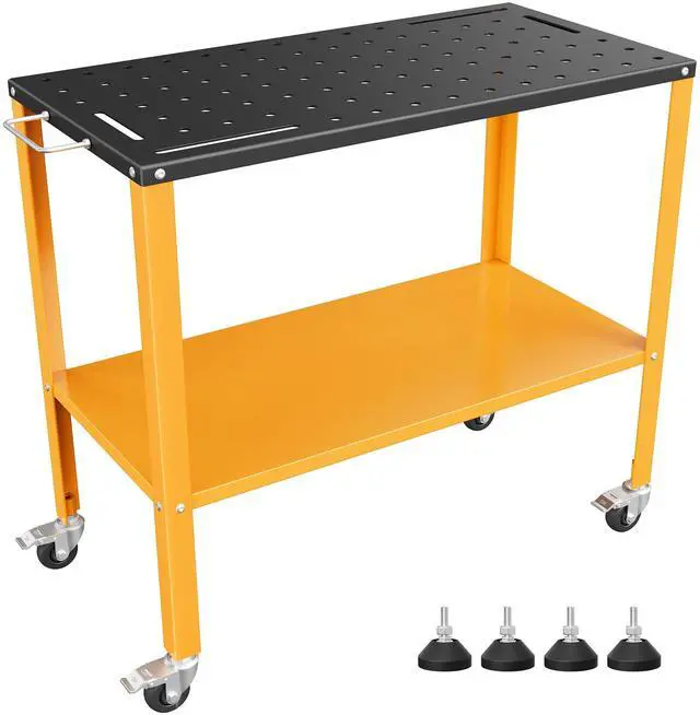 Main image of CAMMOO 1200LBS Welding Table, 36"x18" Welding Workbench, Black Oxide Finish Tabletop with 4 Lockable Braking Casters, Storage Tray, 4 Tool Slots and 5/8'' Fixture Holes for Garage & Workshop