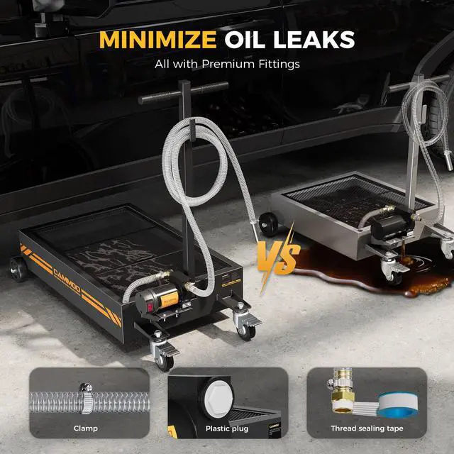 Alt view image 4 of 7 - CAMMOO 15 Gal Electric Oil Drain Pan, 110V High-Flow Pump, 9.8 FT Hose, 200 W Motor, 2 Locking Swivel Casters and 2 Directional Wheels Stable, Folding Handle, Heavy-Duty for Trucks, RVs, SUVs, Black
