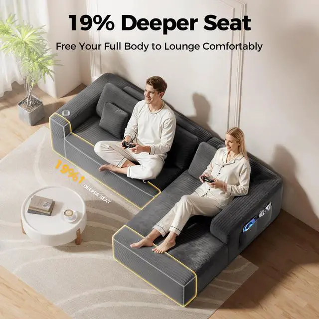 Alt view image 4 of 7 - CAMMOO 108" L-Shaped Boneless Sectional Sofa, No Assembly Deep Seat with Storage, Grey