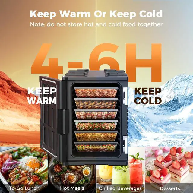 Alt view image 4 of 7 - CAMMOO 95Qt Non-Electrical Food Warmer with Wheels, 304 Stainless Steel Latch, Catering Food Warmers for Parties LLDPE Insulated Food Carrier for 6 Full-Size Pans(NOT Included), Hot Boxes for Catering