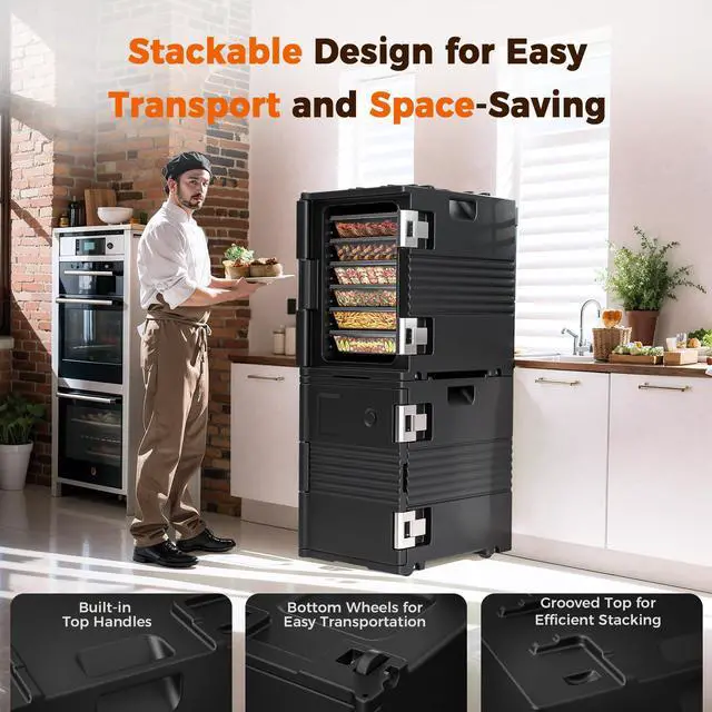 Alt view image 7 of 7 - CAMMOO 95Qt Non-Electrical Food Warmer with Wheels, 304 Stainless Steel Latch, Catering Food Warmers for Parties LLDPE Insulated Food Carrier for 6 Full-Size Pans(NOT Included), Hot Boxes for Catering