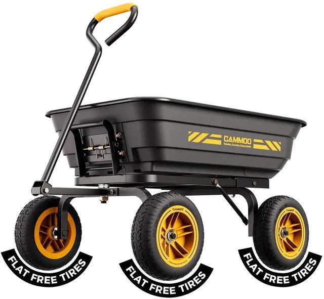 Main image of CAMMOO 10-in NO-FLAT TIRES 600lb Heavy-Duty Garden Dump Cart 4 Cu.Ft. Utility Wagon with Quick-Release Dumping & Prime Grade 100% Virgin Polypropylene - Not Recycled Material for Landscaping Gardening