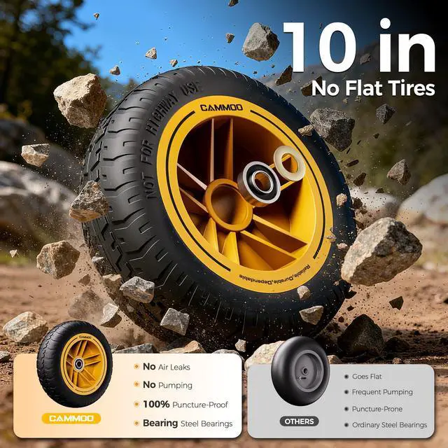 Alt view image 3 of 7 - CAMMOO 10-in NO-FLAT TIRES 600lb Heavy-Duty Garden Dump Cart 4 Cu.Ft. Utility Wagon with Quick-Release Dumping & Prime Grade 100% Virgin Polypropylene - Not Recycled Material for Landscaping Gardening