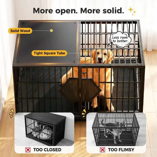 Alt view image 3 of 7 - CAMMOO 48'' Heavy Duty Dog Crates for Large Dogs Escape-Proof Dual Top Fences, Reinforced Square Tube Frame, Dog Kennel Indoor, Easy-Clean Split Floor, Extra-Wide Door, Dog Cage for High Anxiety Dog