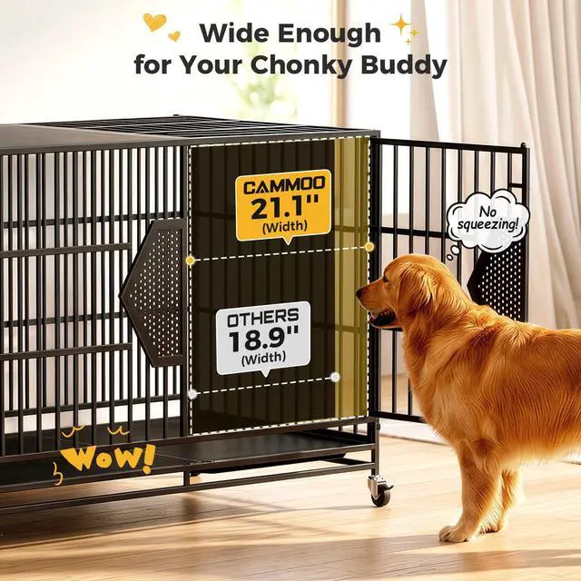 Alt view image 7 of 7 - CAMMOO 48'' Heavy Duty Dog Crates for Large Dogs Escape-Proof Dual Top Fences, Reinforced Square Tube Frame, Dog Kennel Indoor, Easy-Clean Split Floor, Extra-Wide Door, Dog Cage for High Anxiety Dog