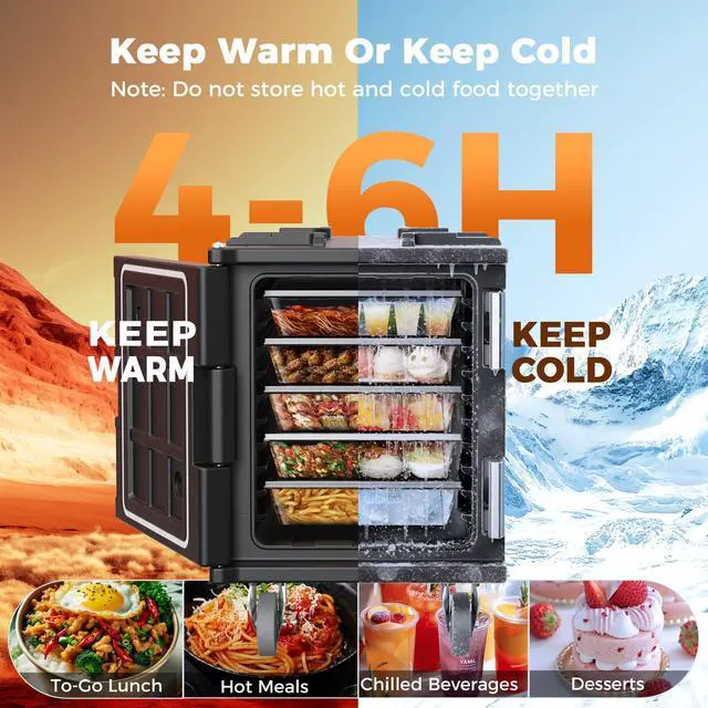 Alt view image 2 of 7 - CAMMOO 82qt Catering Food Warmers with Swivel Casters 304 Stainless Steel Latch & Door Shaft, Insulated Food Carrier Non-Electrical Hot Box for 5 Full-Size Pans(NOT Included), Hot Boxes for Catering