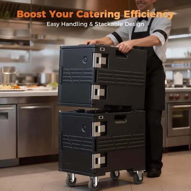 Alt view image 4 of 7 - CAMMOO 82qt Catering Food Warmers with Swivel Casters 304 Stainless Steel Latch & Door Shaft, Insulated Food Carrier Non-Electrical Hot Box for 5 Full-Size Pans(NOT Included), Hot Boxes for Catering