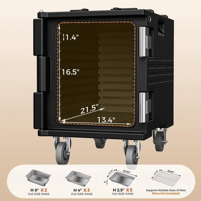 Alt view image 7 of 7 - CAMMOO 82qt Catering Food Warmers with Swivel Casters 304 Stainless Steel Latch & Door Shaft, Insulated Food Carrier Non-Electrical Hot Box for 5 Full-Size Pans(NOT Included), Hot Boxes for Catering