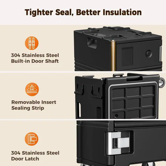Alt view image 3 of 7 - CAMMOO 127QT Non-Electrical Catering Food Warmers with Casters, 304 Stainless Steel Latch & Door Shaft, Insulated Food Carrier for 8 Full-Size Pans(NOT Included), Food Warmer Hot Boxes for Catering