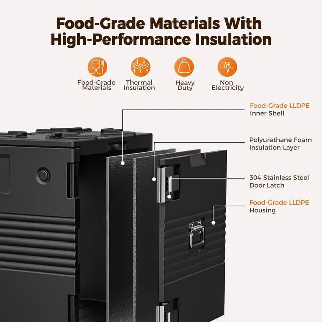 Alt view image 6 of 7 - CAMMOO 127QT Non-Electrical Catering Food Warmers with Casters, 304 Stainless Steel Latch & Door Shaft, Insulated Food Carrier for 8 Full-Size Pans(NOT Included), Food Warmer Hot Boxes for Catering