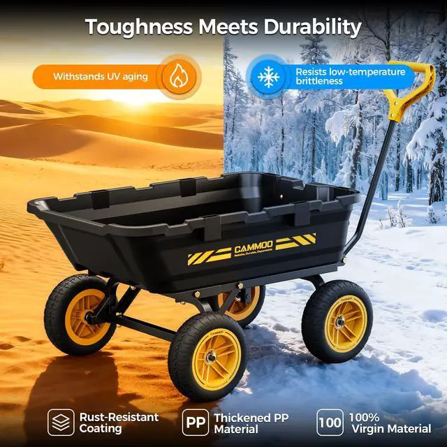 Alt view image 3 of 7 - CAMMOO 10in NO-FLAT TIRES 900lb Heavy-Duty Garden Dump Cart DIY Expandable Capacity Over 4 Cu.Ft. Utility Wagon with Quick-Release Dumping & Prime Grade 100% Virgin Polypropylene-Not Recycled Material