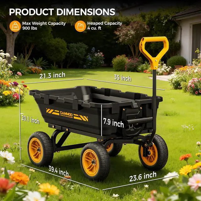 Alt view image 6 of 7 - CAMMOO 10in NO-FLAT TIRES 900lb Heavy-Duty Garden Dump Cart DIY Expandable Capacity Over 4 Cu.Ft. Utility Wagon with Quick-Release Dumping & Prime Grade 100% Virgin Polypropylene-Not Recycled Material