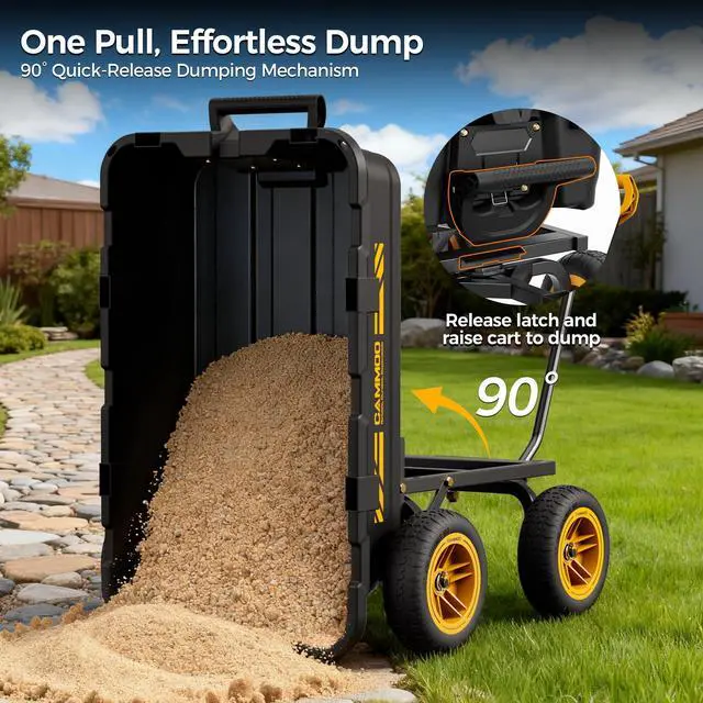 Alt view image 4 of 7 - CAMMOO 10in NO-FLAT TIRES 900lb Heavy-Duty Garden Dump Cart DIY Expandable Capacity Over 4 Cu.Ft. Utility Wagon with Quick-Release Dumping & Prime Grade 100% Virgin Polypropylene-Not Recycled Material