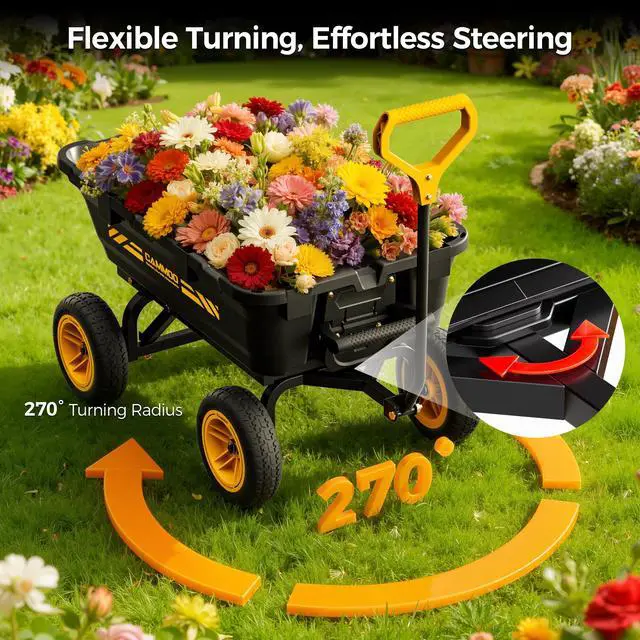 Alt view image 5 of 7 - CAMMOO 10in NO-FLAT TIRES 900lb Heavy-Duty Garden Dump Cart DIY Expandable Capacity Over 4 Cu.Ft. Utility Wagon with Quick-Release Dumping & Prime Grade 100% Virgin Polypropylene-Not Recycled Material