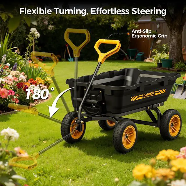 Alt view image 7 of 7 - CAMMOO 10in NO-FLAT TIRES 900lb Heavy-Duty Garden Dump Cart DIY Expandable Capacity Over 4 Cu.Ft. Utility Wagon with Quick-Release Dumping & Prime Grade 100% Virgin Polypropylene-Not Recycled Material