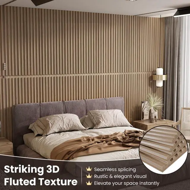 Alt view image 2 of 7 - Giantex 24 Pack Fluted PVC Wall Panels, 48"x24" Decorative Slat Ceiling Tiles, Glue Up or Drop Ceiling Panel, Waterproof 3D Wall Panels for Living Room, Bathroom, Office, Covers 192 Sq.Ft, Walnut