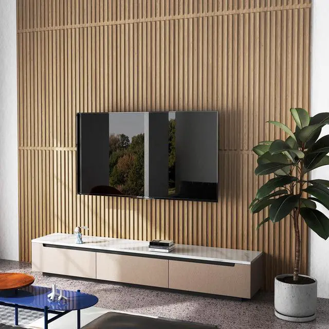 Alt view image 3 of 7 - Giantex 24 Pack Fluted PVC Wall Panels, 48"x24" Decorative Slat Ceiling Tiles, Glue Up or Drop Ceiling Panel, Waterproof 3D Wall Panels for Living Room, Bathroom, Office, Covers 192 Sq.Ft, Walnut