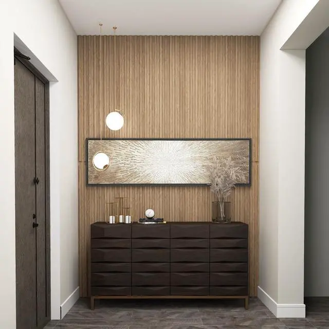 Alt view image 4 of 7 - Giantex 24 Pack Fluted PVC Wall Panels, 48"x24" Decorative Slat Ceiling Tiles, Glue Up or Drop Ceiling Panel, Waterproof 3D Wall Panels for Living Room, Bathroom, Office, Covers 192 Sq.Ft, Walnut