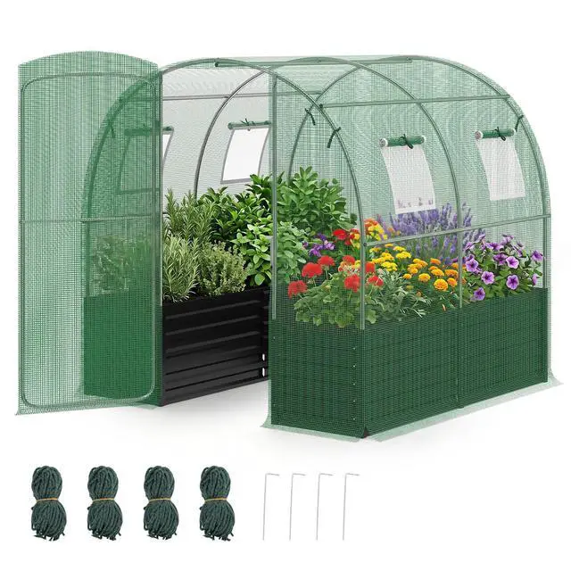Alt view image 2 of 7 - GIANTEX 6.5 x 6.5 Ft Walk-in Greenhouse with Raised Garden Bed