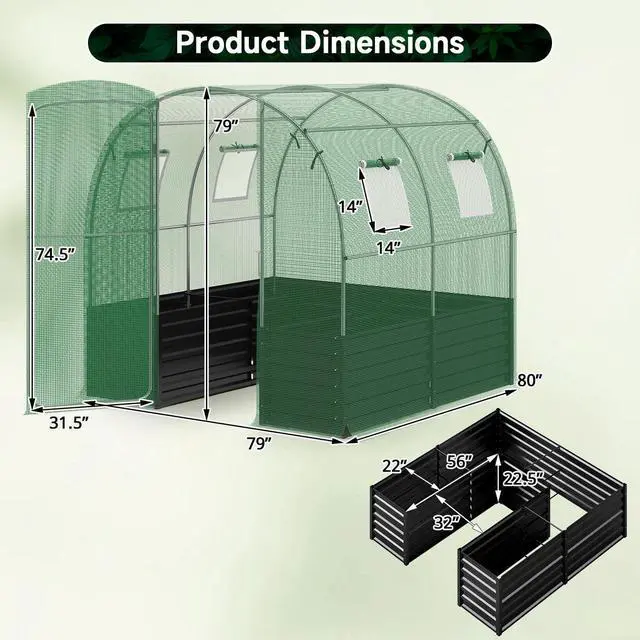 Alt view image 3 of 7 - GIANTEX 6.5 x 6.5 Ft Walk-in Greenhouse with Raised Garden Bed