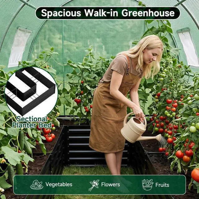 Alt view image 4 of 7 - GIANTEX 6.5 x 6.5 Ft Walk-in Greenhouse with Raised Garden Bed