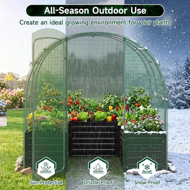 Alt view image 5 of 7 - GIANTEX 6.5 x 6.5 Ft Walk-in Greenhouse with Raised Garden Bed