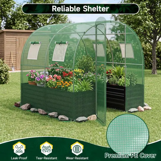 Alt view image 6 of 7 - GIANTEX 6.5 x 6.5 Ft Walk-in Greenhouse with Raised Garden Bed