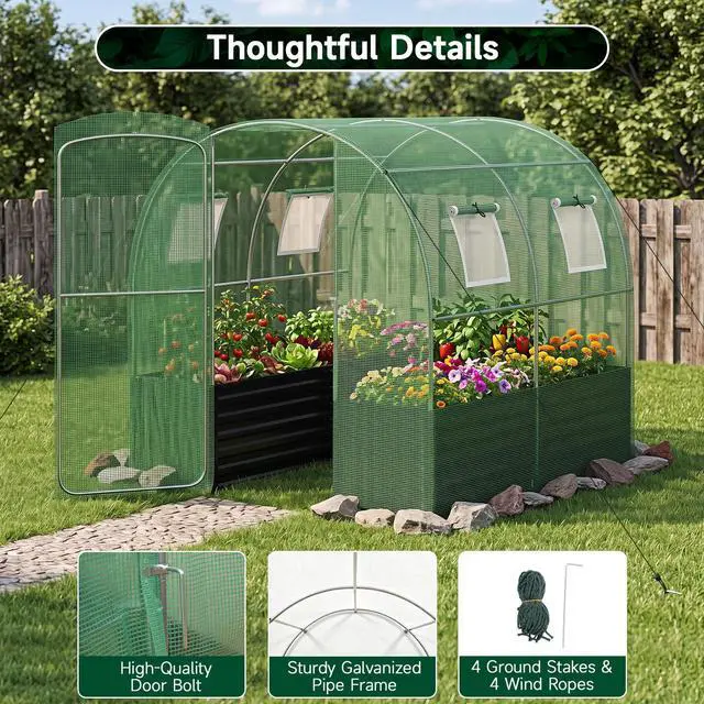 Alt view image 7 of 7 - GIANTEX 6.5 x 6.5 Ft Walk-in Greenhouse with Raised Garden Bed