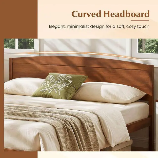 Alt view image 4 of 7 - GIANTEX King Size Wooden Bed Frame with Curved Headboard, Wood Slat Support